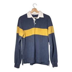 GAP Mens Rugby Shirt Size Small Striped Navy Blue Yellow White